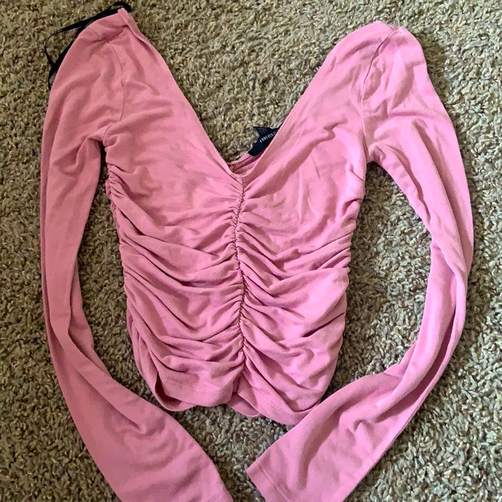 Pink ruched low cut crop top